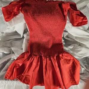 Zara Red Off-Shoulder Sheath Dress with Puff Sleeves